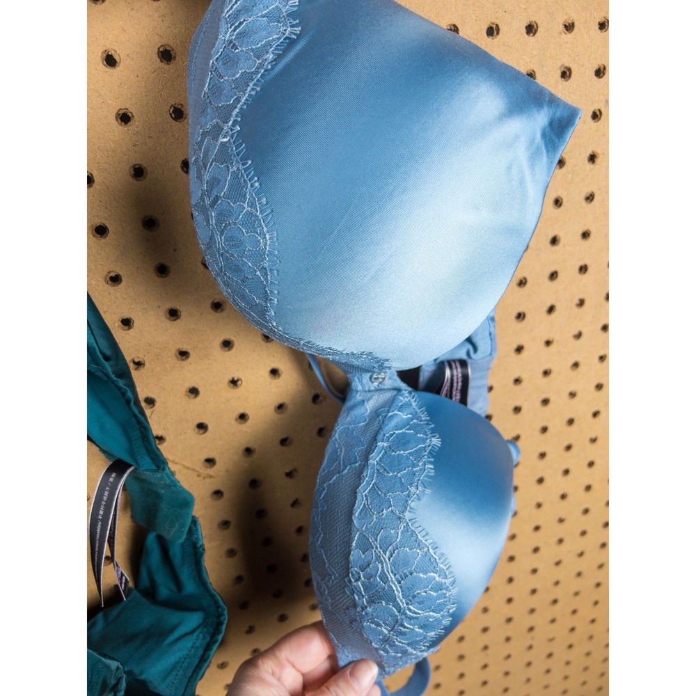 Victorias Secret Very Sexy Push Up Bra Set 2 Pack Teal Blue Lace Trim 38D - Picture 6 of 8
